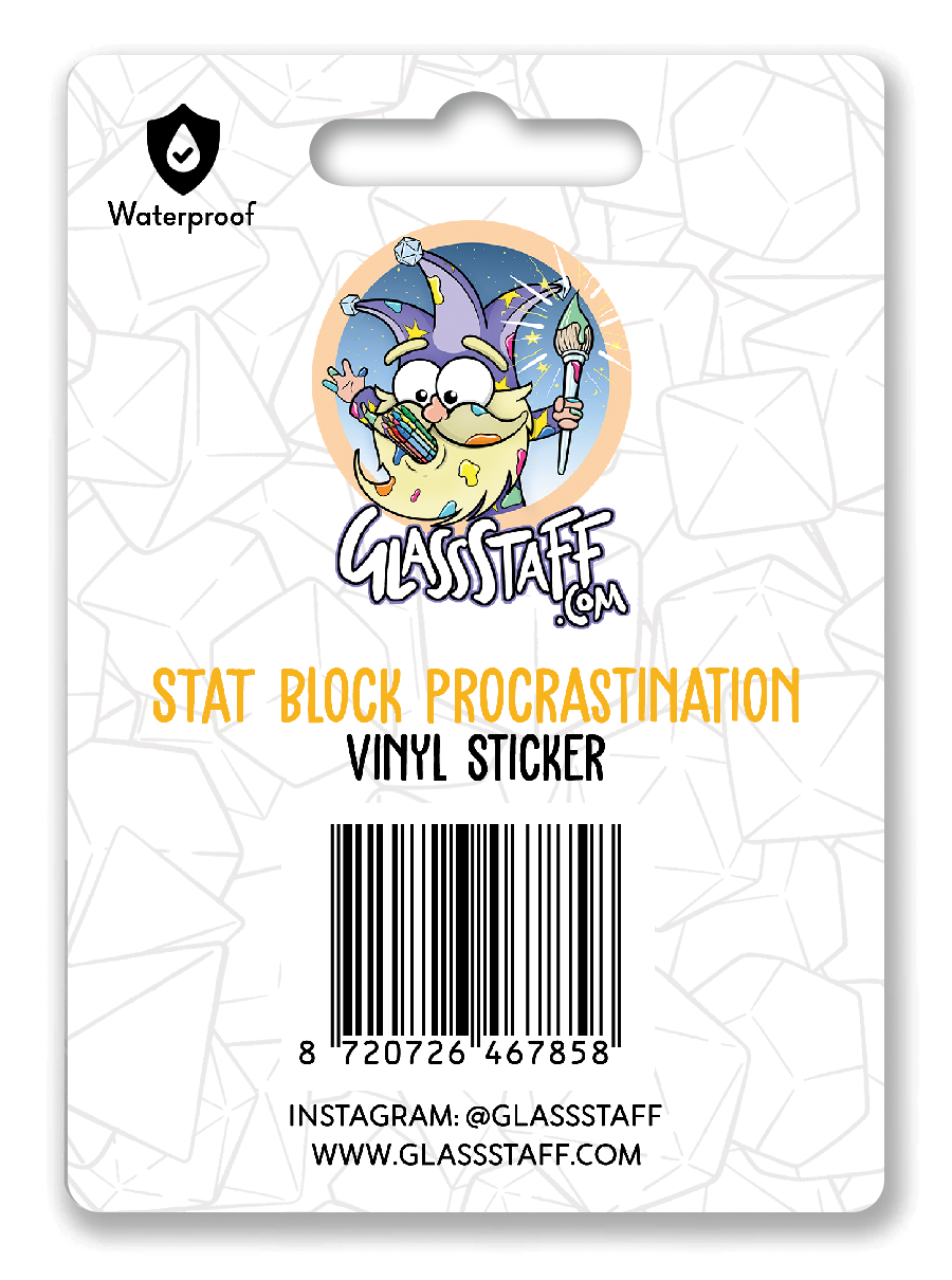 Procrastination Stat Block Waterproof Die Cut Vinyl Sticker