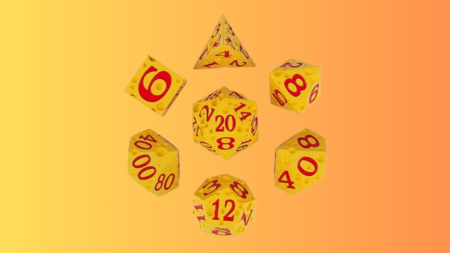 Cheese Red Number Metal RPG Dice Set of 7