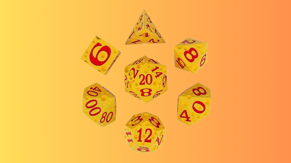 Cheese Red Number Metal RPG Dice Set of 7