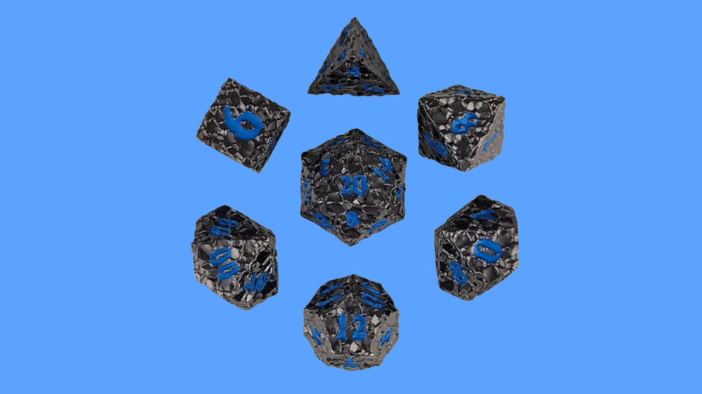 Meteorite Gunmetal Blue Metal RPG Dice Set of 7