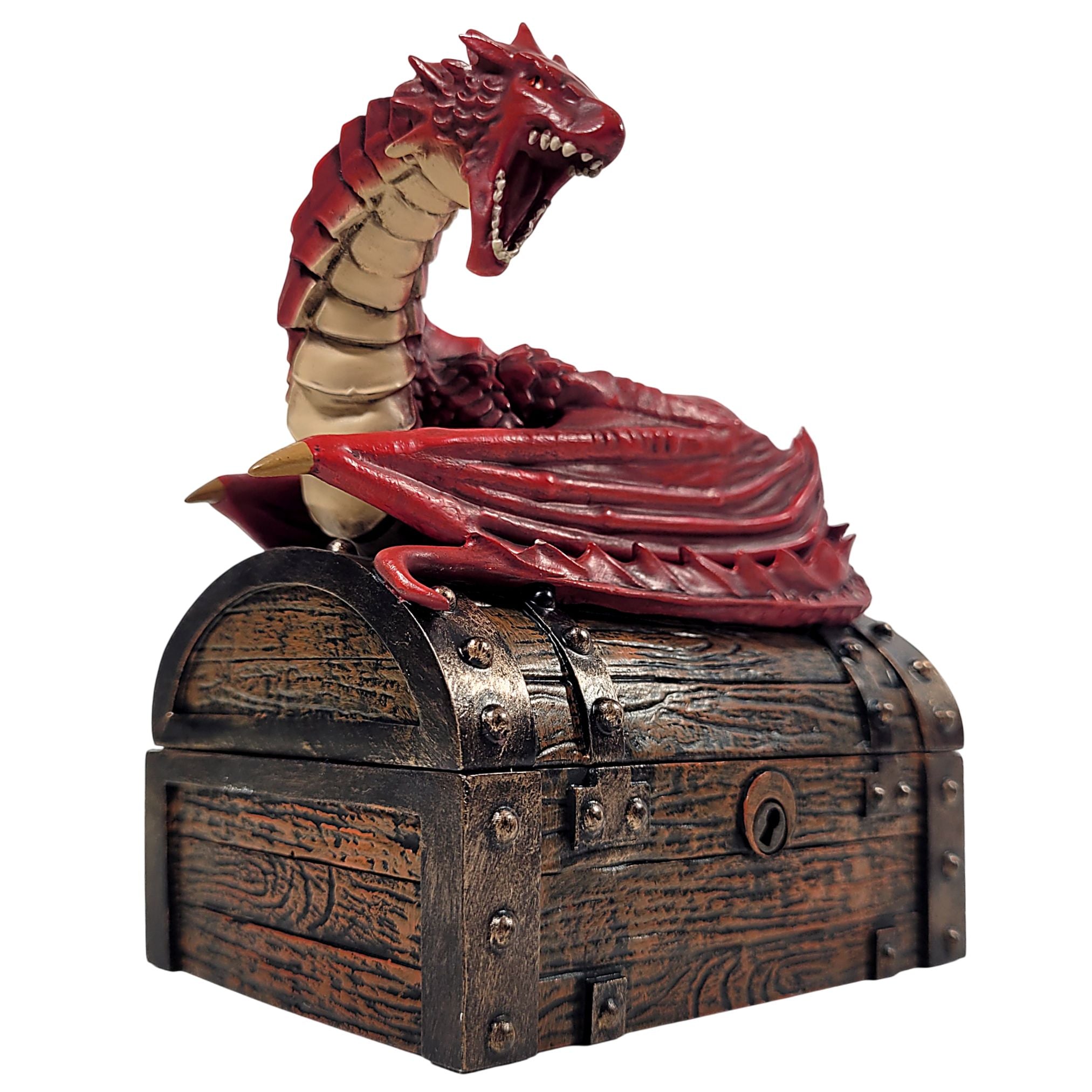 This is a white background image of the Red colored Forged Gaming Wyvern Dice Chest.