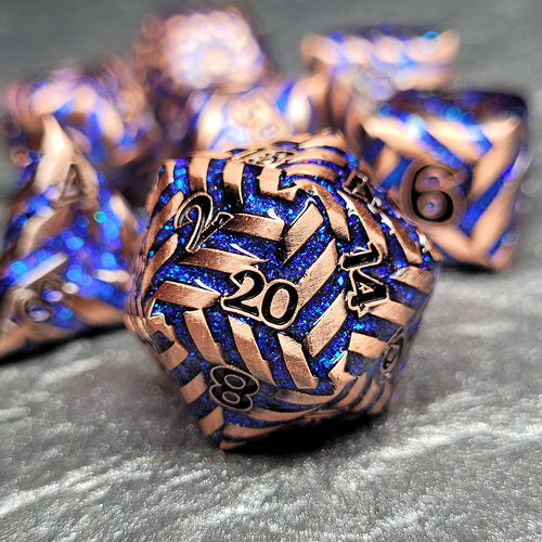 Cosmic Energy Copper Blue Metal RPG Dice Set of 7