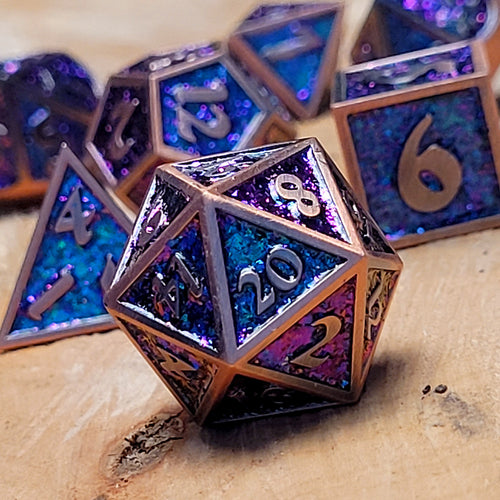 Guardian Copper Blue Purple Shift Glitter Metal RPG Dice Set of 7