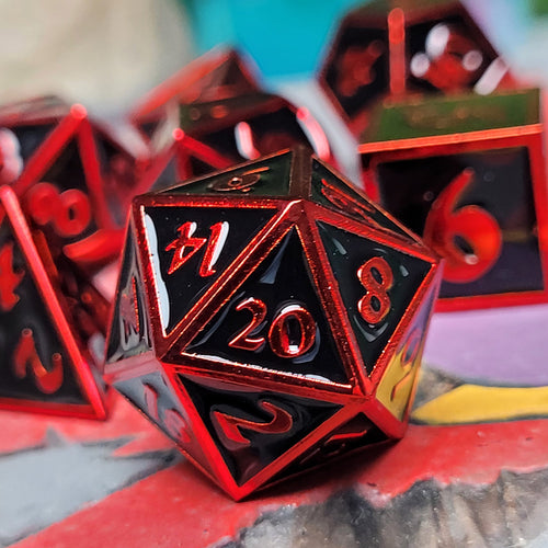 Guardian Red Black Enamel Metal RPG Dice Set of 7