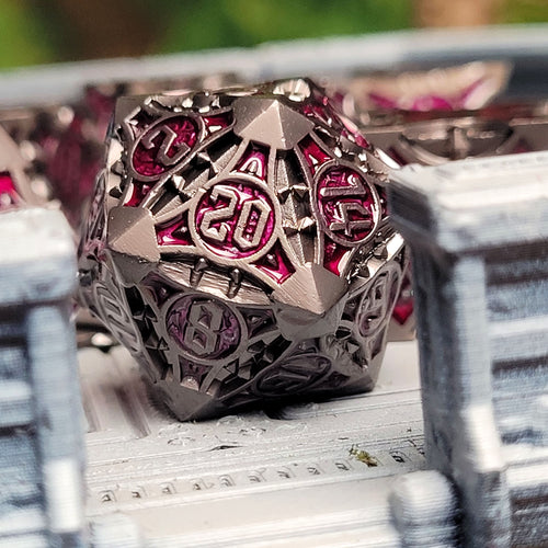 Arcane Enigma Gunmetal Purple Metal RPG Dice Set of 7