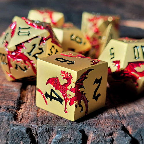 Dragon Attack Gold Red Metal RPG Dice Set of 7
