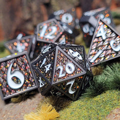 Dragon Scale Gunmetal Matte Amber Glitter Set of 7 Metal Dice