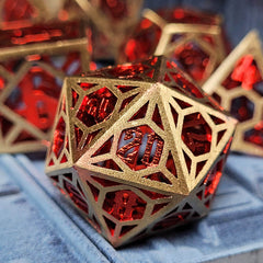 Time Traveler Gold Red Hollow Metal RPG Dice Set of 7