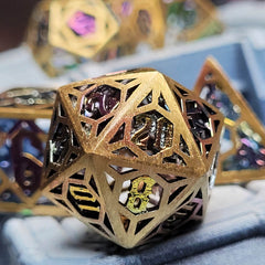 Time Traveler Gold Spectrum Hollow Metal RPG Dice Set of 7