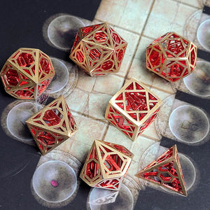 This RPG Dice Set features a geometric patterned hollow metal with a ...