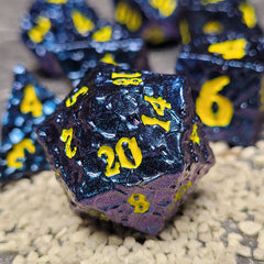 Meteorite Blue Purple Color Shift Yellow Numbers Metal RPG Dice Set of 7