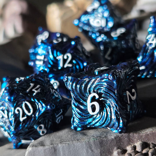 Doom Spiral Midnight Blue Metal RPG Dice Set of 7