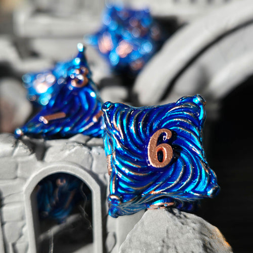 Doom Spiral Blue Metal RPG Dice Set of 7