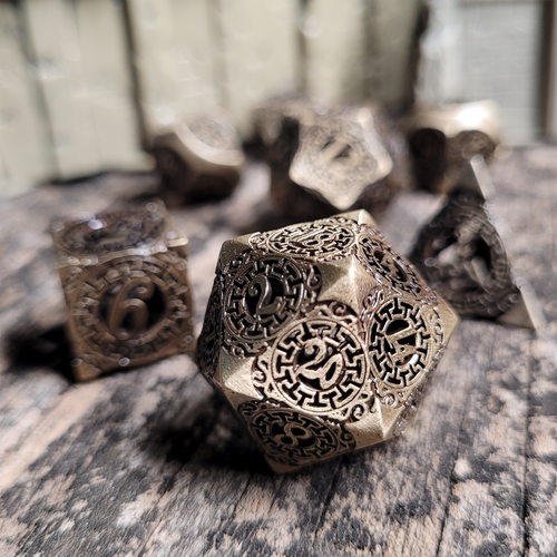 Ancient Gates Hollow Metal RPG Dice Set