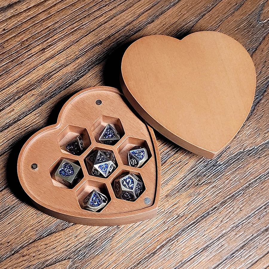 Heartbreaker 7-Piece Heart-Shaped Metal RPG Dice Set & Heart Dice Box