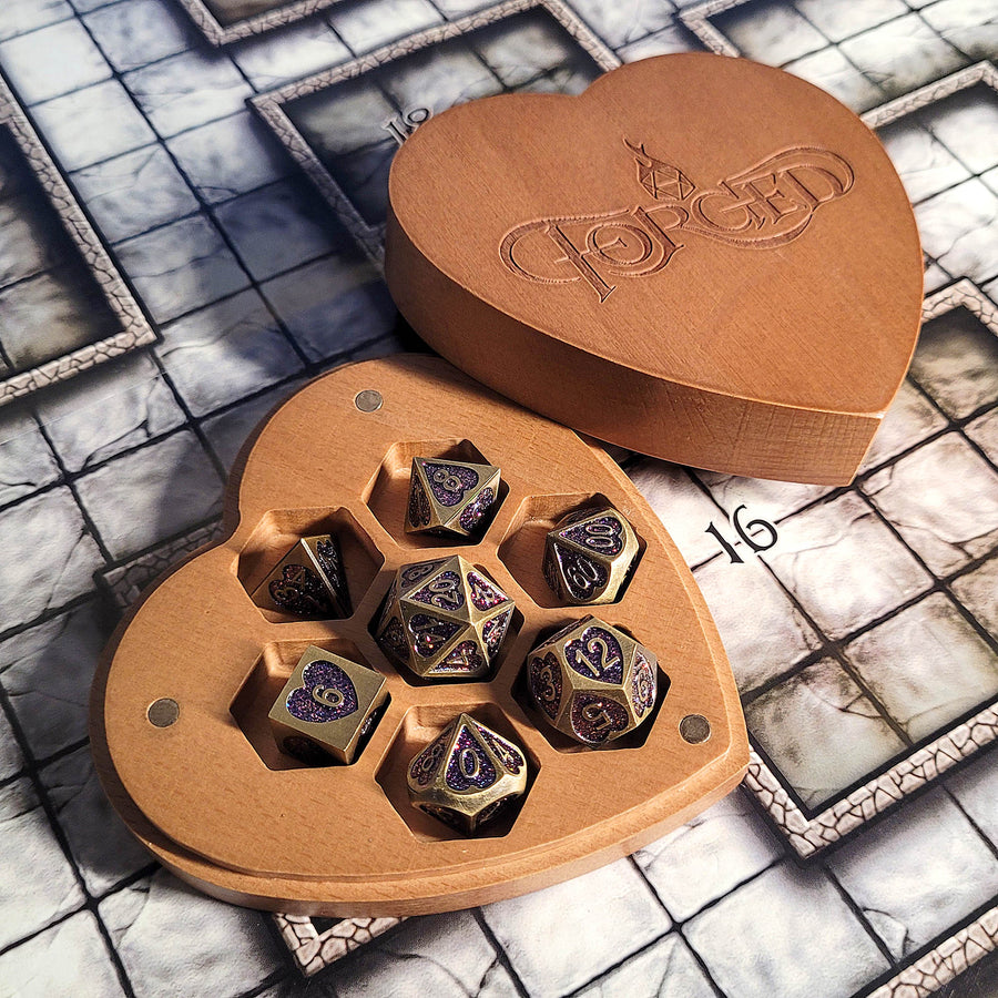 Heartbreaker 7-Piece Heart-Shaped Metal RPG Dice Set & Heart Dice Box
