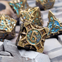 Arcane Enigma Ancient Bronze Blue Metal RPG Dice Set
