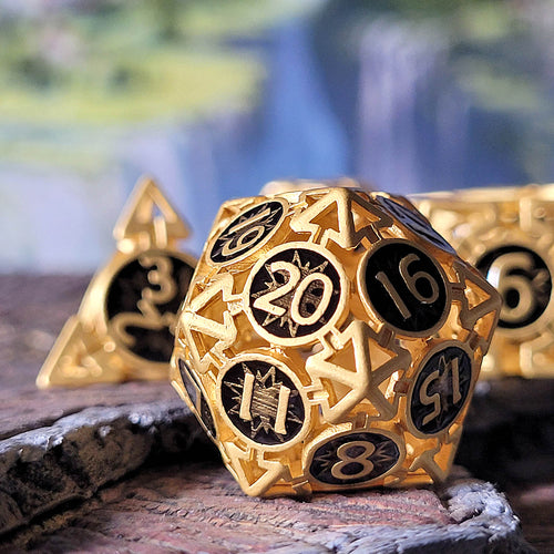 Wind's Rose Gold Hollow Metal RPG Dice Set
