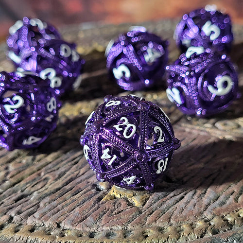 Dragons Bauble Purple Hollow Metal RPG Dice Set