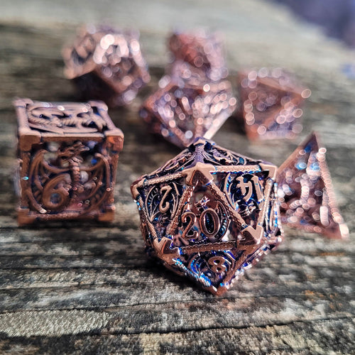 Dragon Rampant Copper Blue Hollow Metal RPG Dice Set