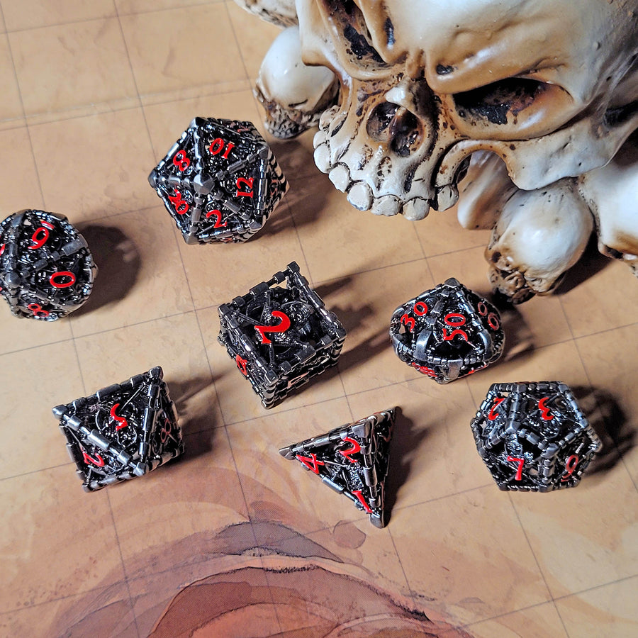 Reaper's Confine Nickle Red Hollow Metal RPG Dice Set