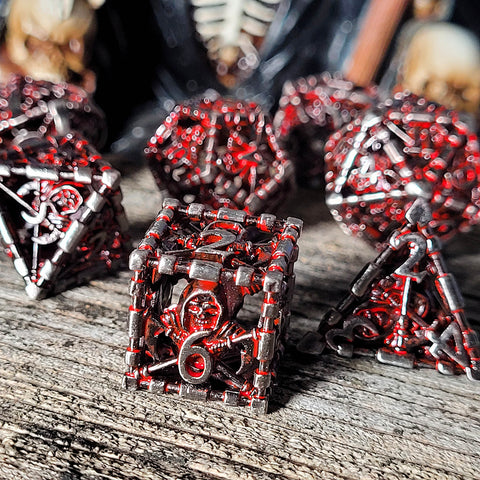 Reaper's Confine Silver Red Hollow Metal RPG Dice Set