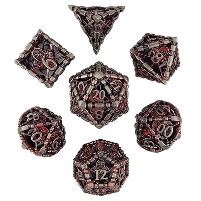 Reaper's Confine Silver Red Hollow Metal RPG Dice Set