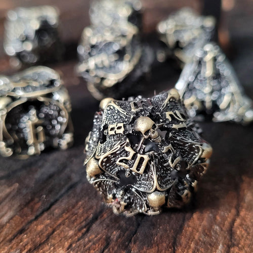 Winged Death Bronze Hollow Metal RPG Dice Set of 7