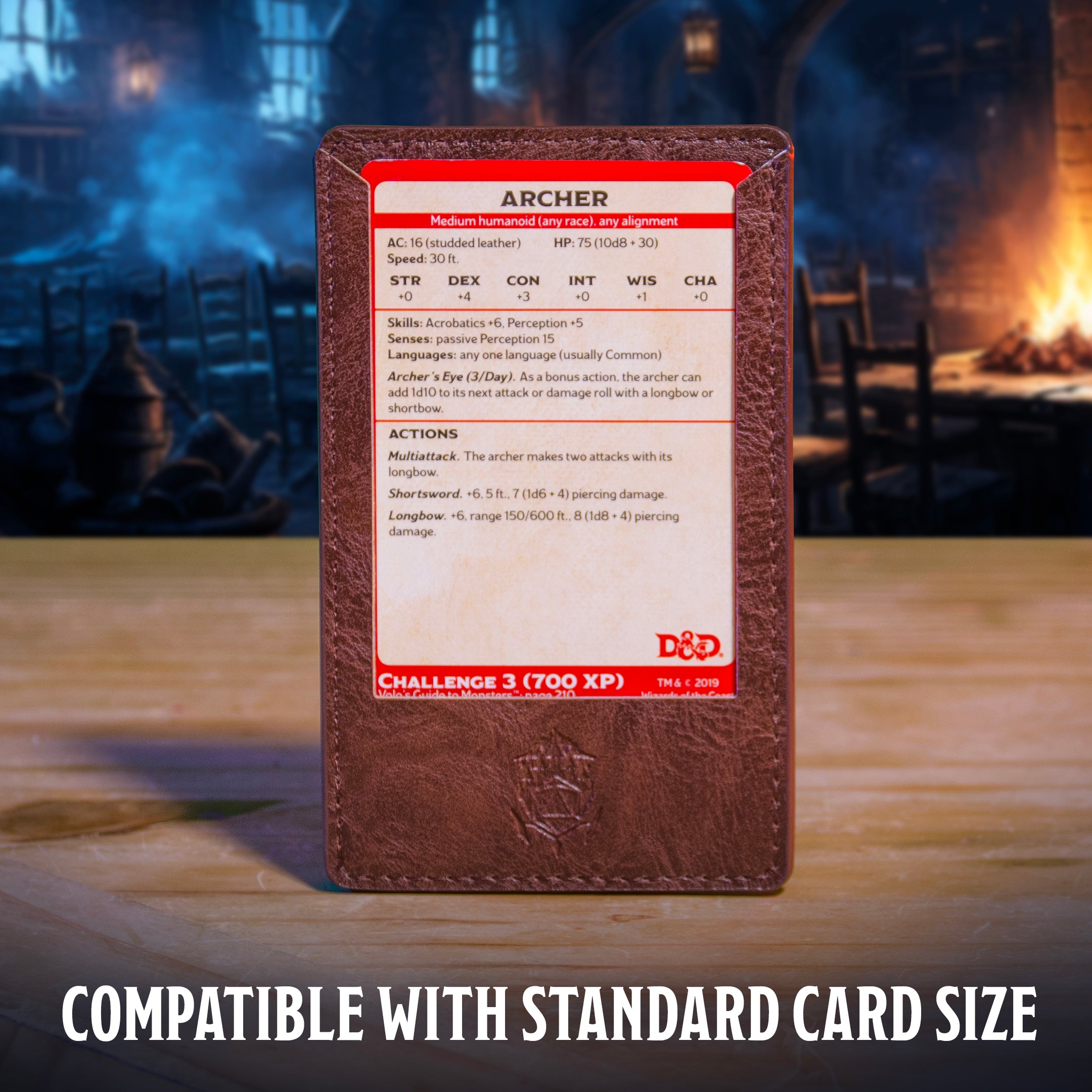 This is an informational image of the Ultimate Game Master Screen Creature Tracker Set highlighting its compatibility with standard cards.