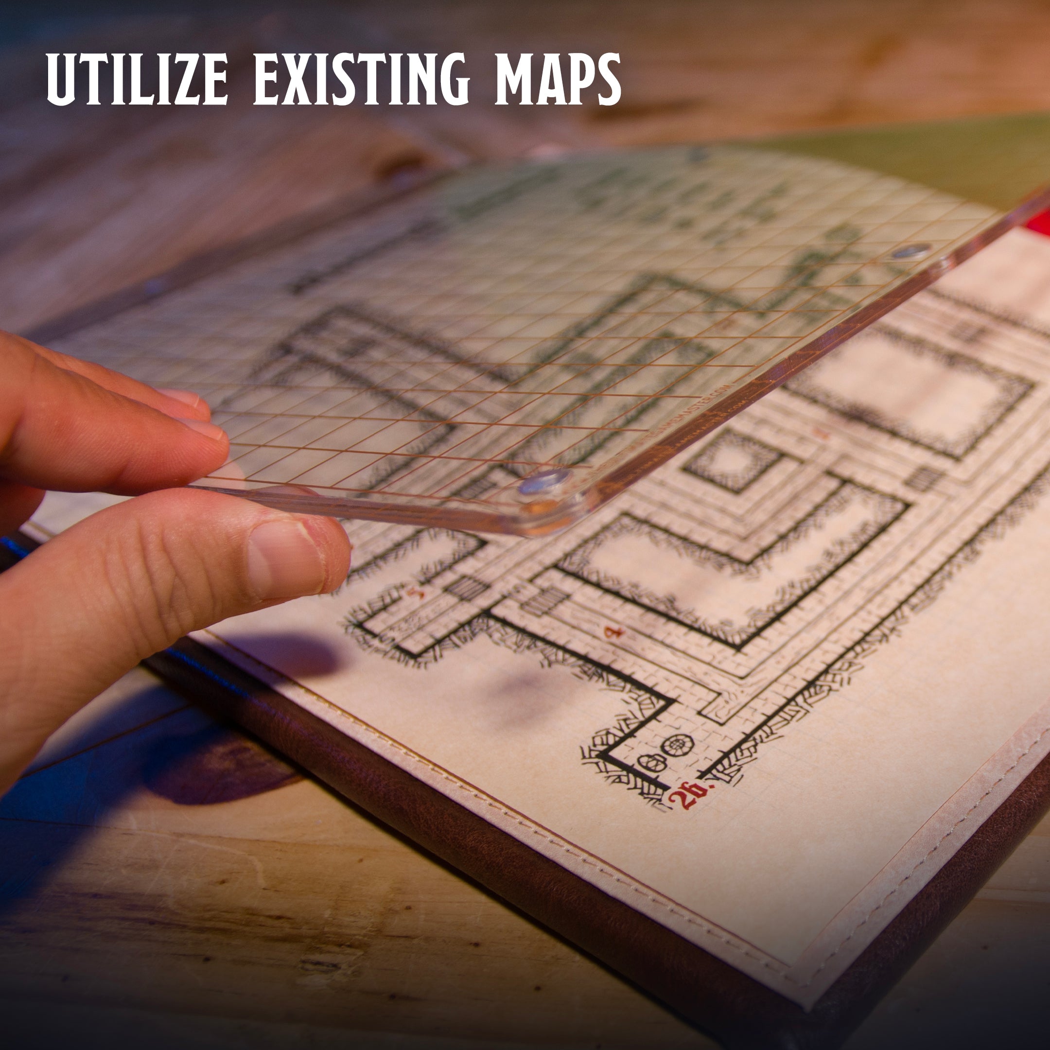 This is an informational image of the Ultimate Game Master Screen Map Pack highlighting its use with maps.