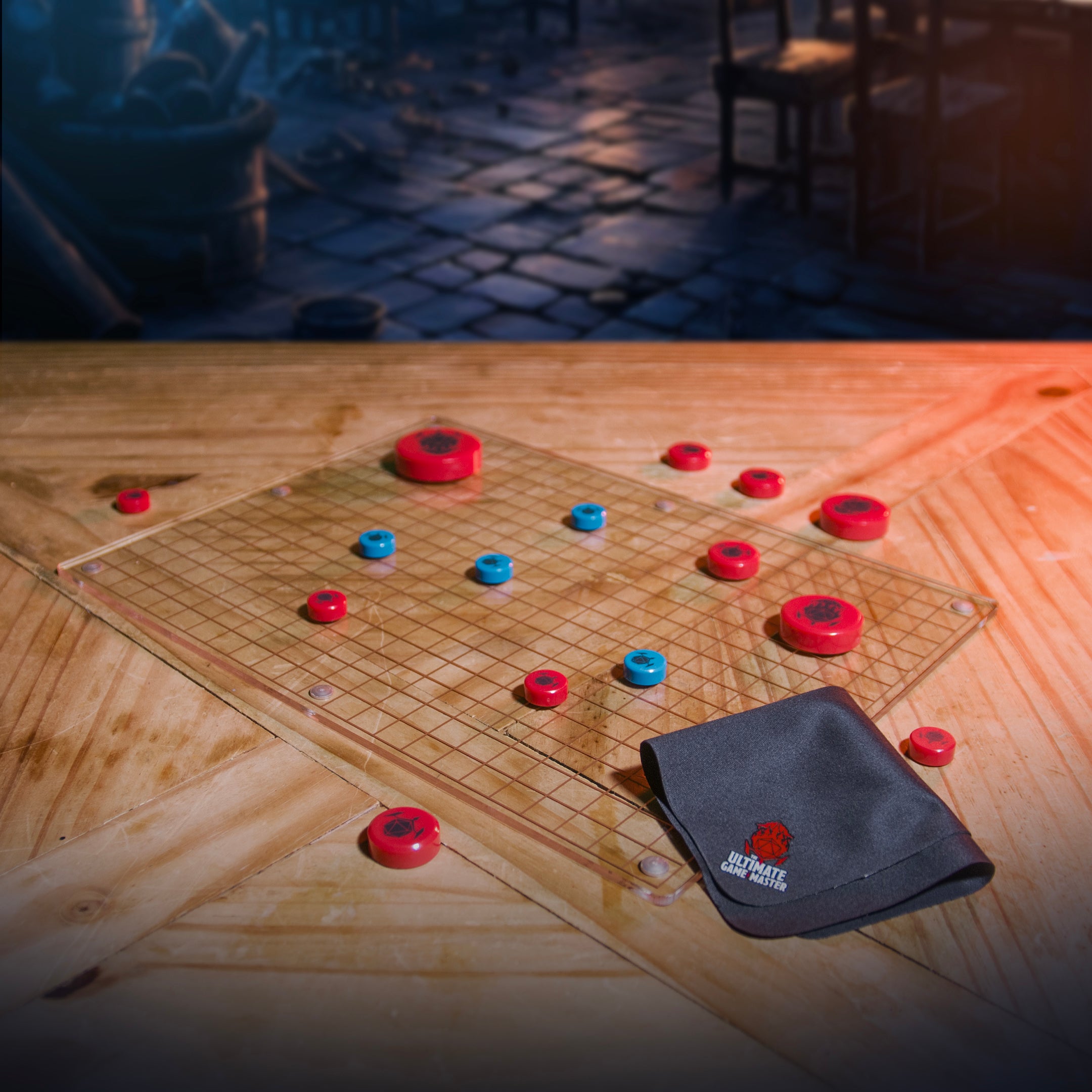 This is an environmental image of the  contents of the Ultimate Game Master Screen Map Pack displayed on a table.