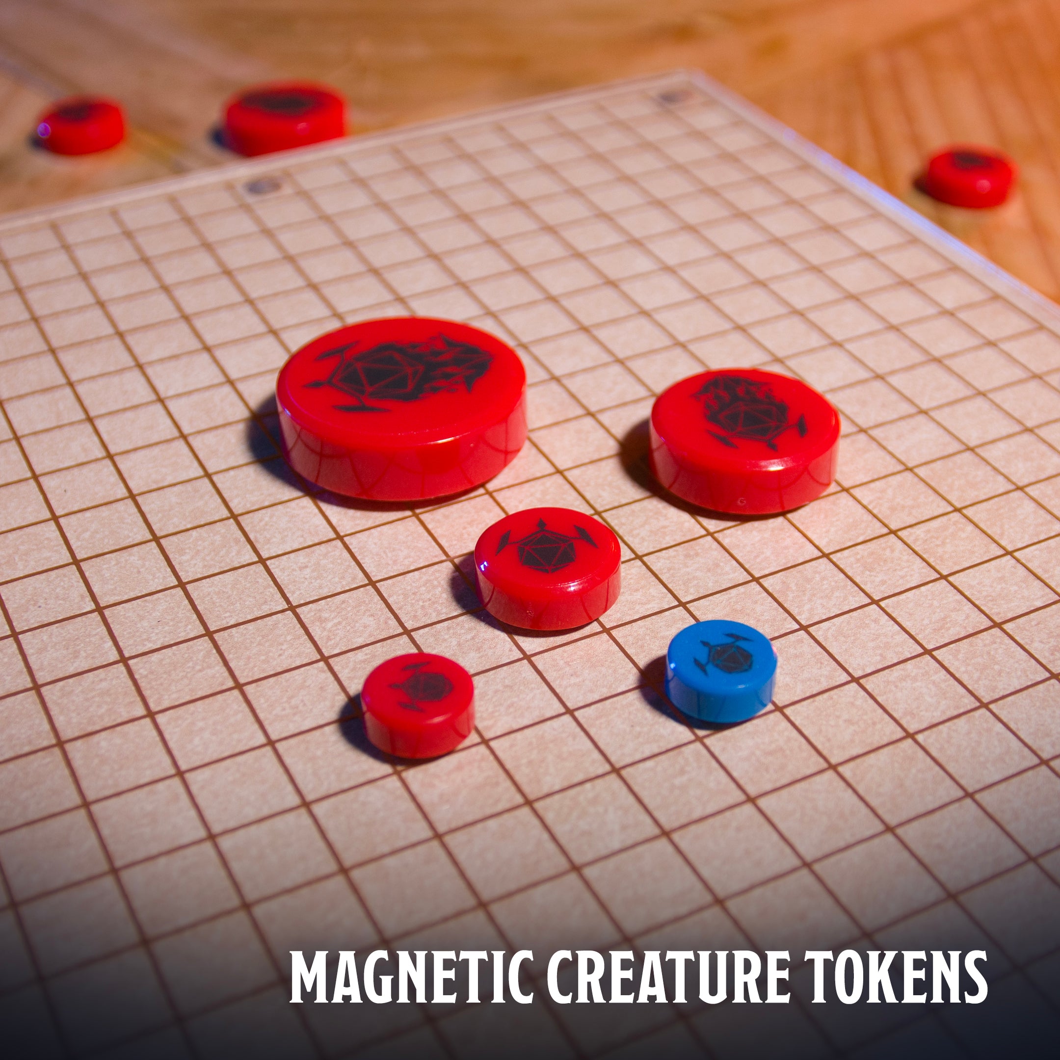 This is an environmental image of the Ultimate Game Master Screen Map Pack highlighting the included  tokens.