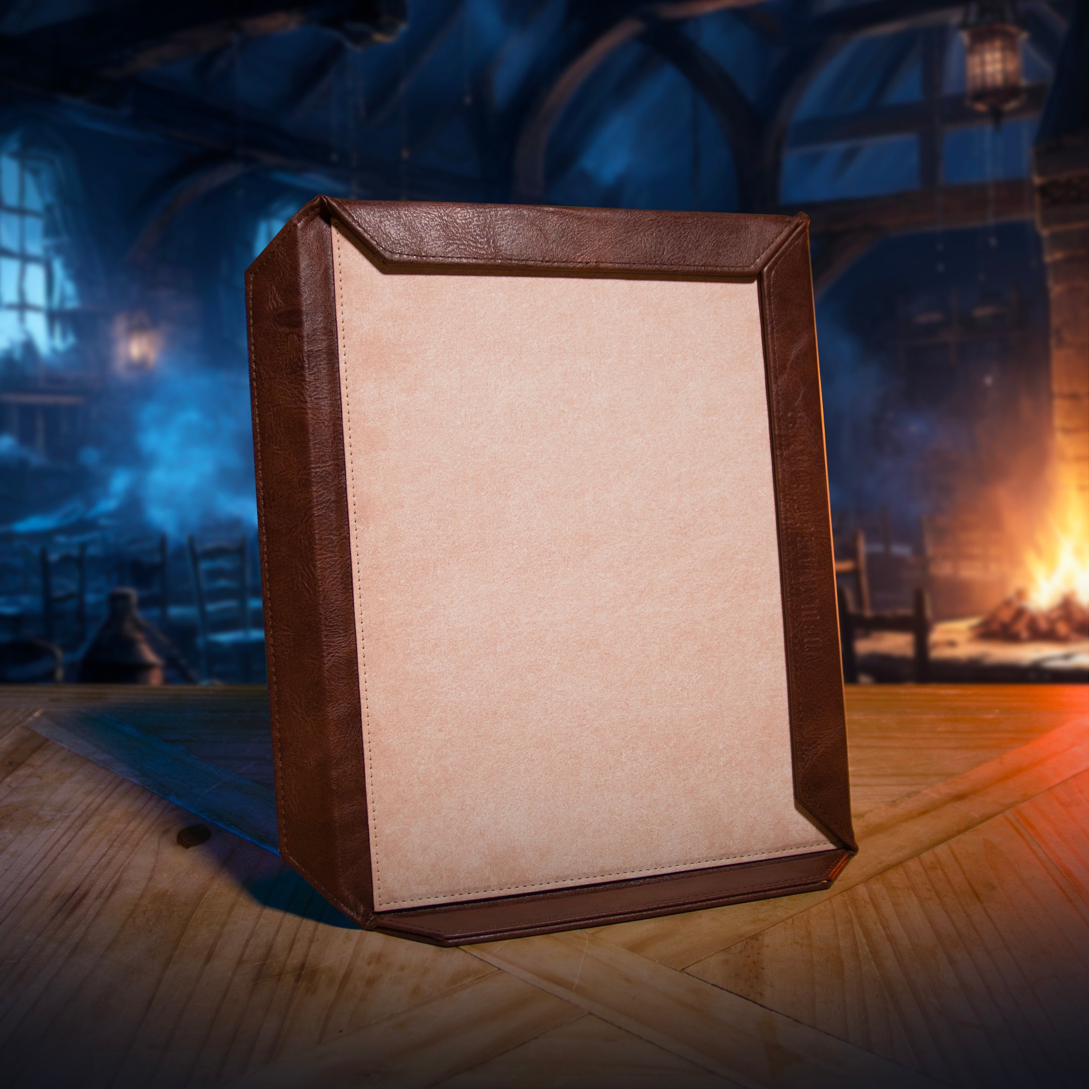 This is an environmental photo of the Ultimate Game Master Screen Quick-Load Panel displayed on a table.