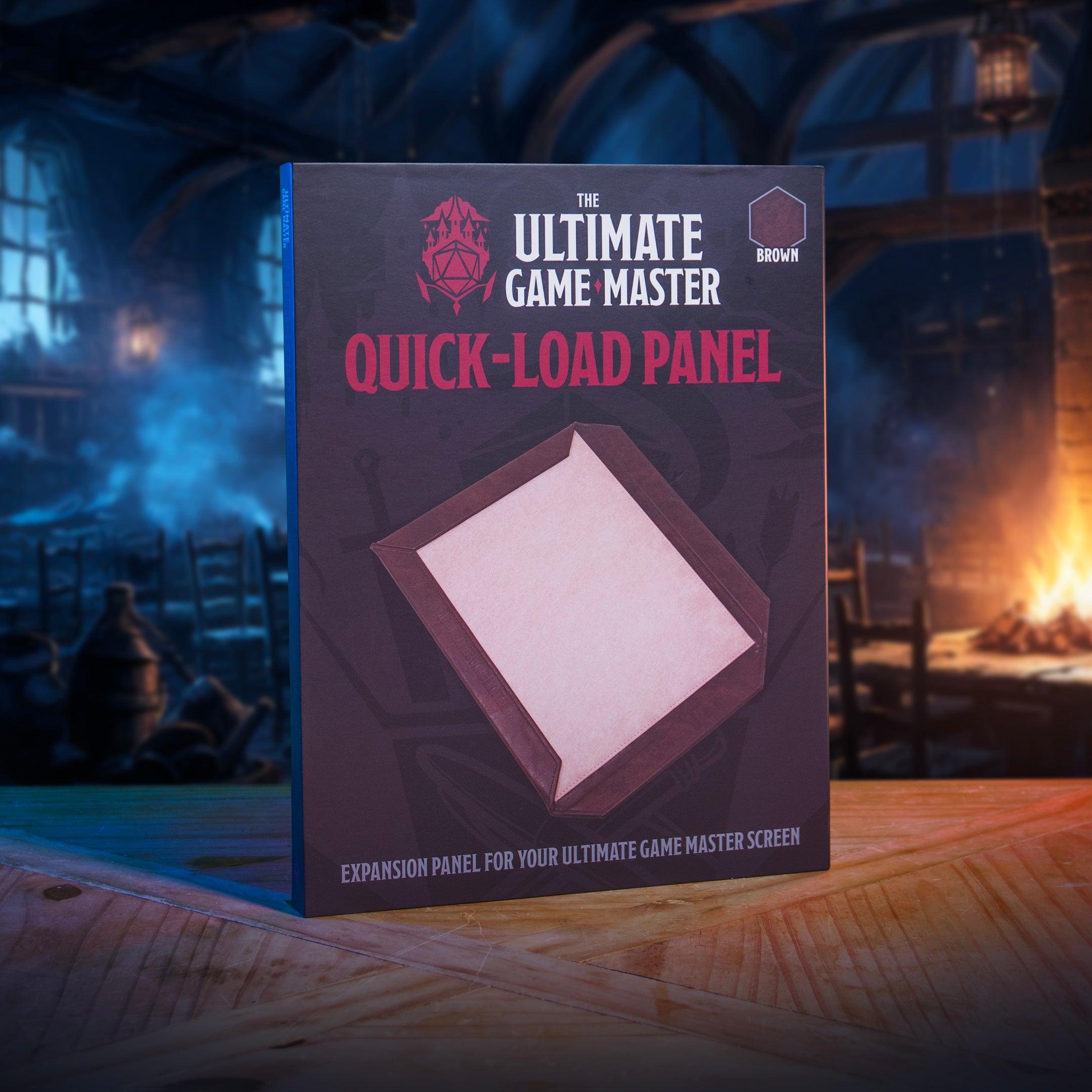 This is an environmental image of the  the Ultimate Game Master Screen Quick-Load Panel in its retail packaging.