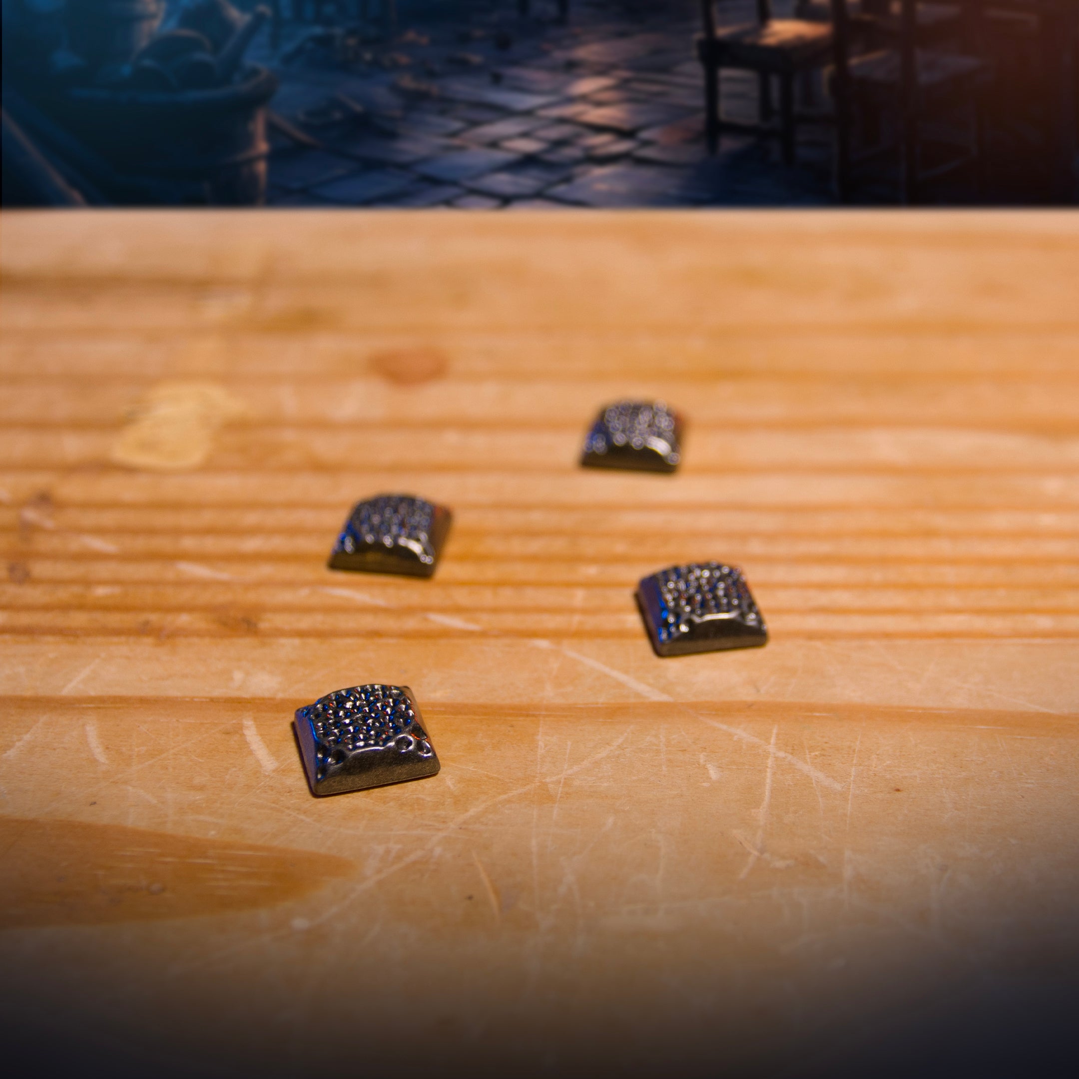 Environmental photo of the Ultimate Game Master Screen Rivet Magnets displayed on a table.