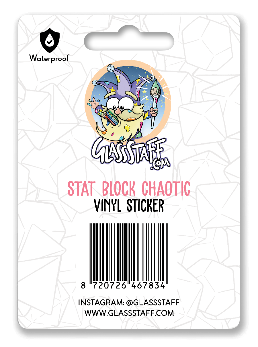 Chaotic Stat Block Waterproof Die Cut Vinyl Sticker