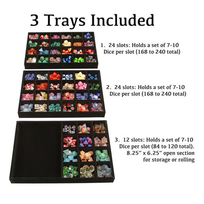 Dice Display Case and Dice Tray with 3 Removable Divided Dice Trays - Dice Case Holds up to 720 Metal or Plastic Polyhedral Dice