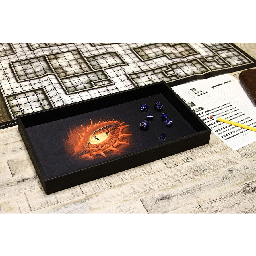 Red Dragon Eye 14" Dice Tray with Double Sided and Removable Neoprene Rolling Dice Mat