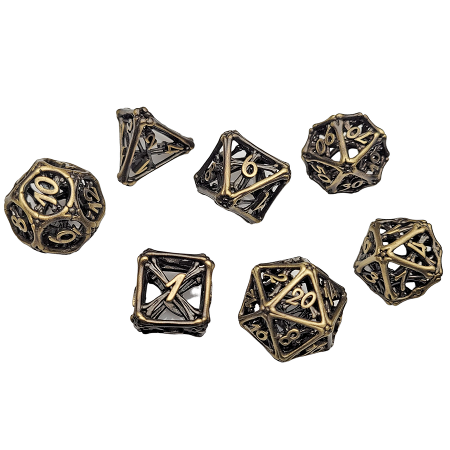 Crossbones Gold Hollow Metal Dice Set