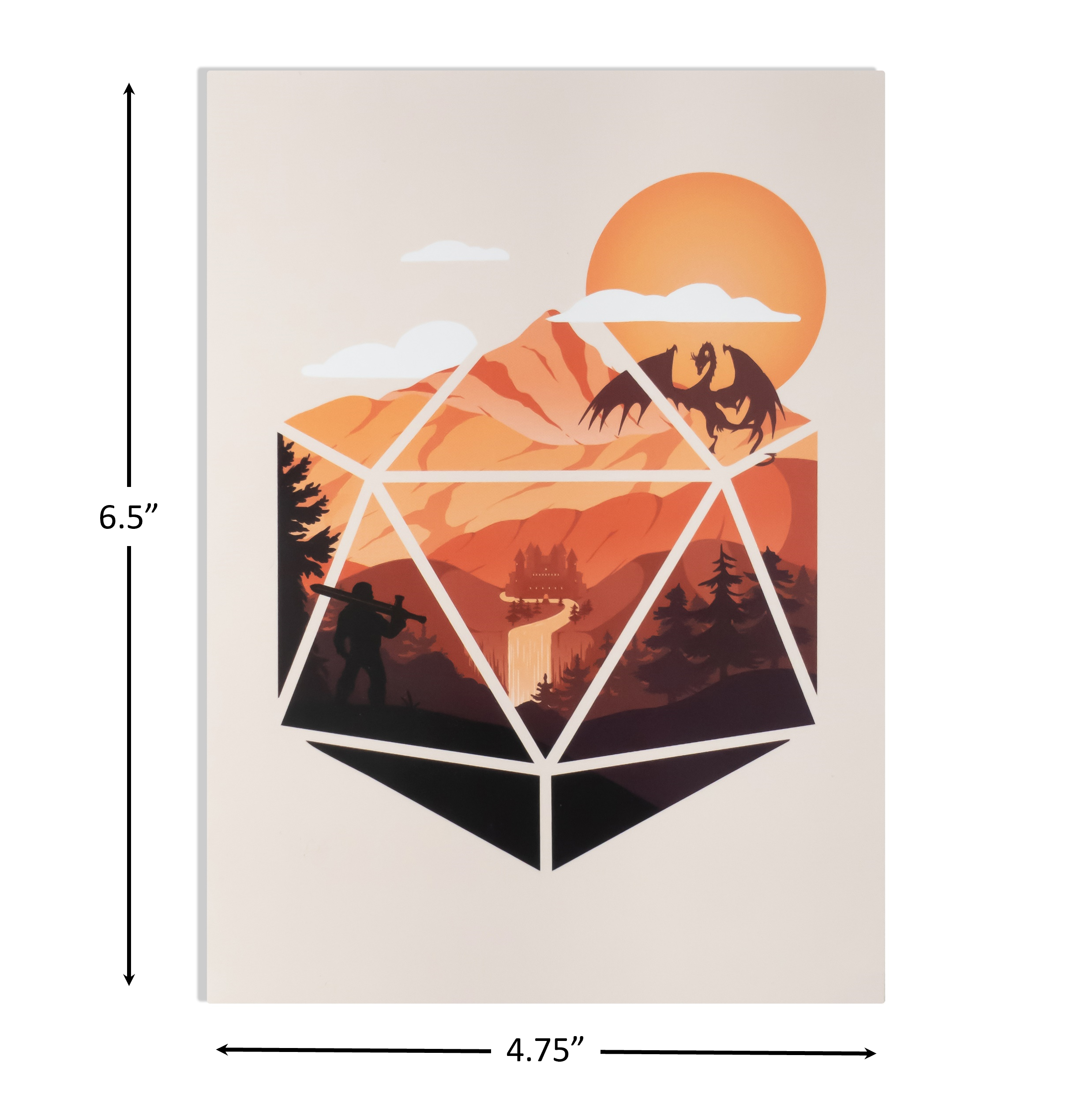 GlassStaff Designs, D20 Hero DnD-Themed Greeting Card, dimensions