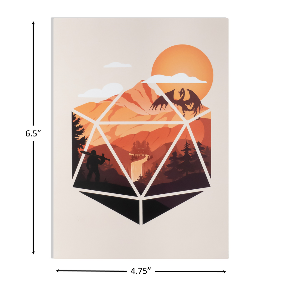 GlassStaff Designs, D20 Hero DnD-Themed Greeting Card, dimensions