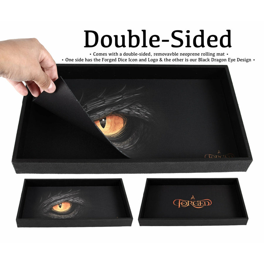 Black Dragon Eye 14" Dice Tray with Double Sided and Removable Neoprene Rolling Dice Mat
