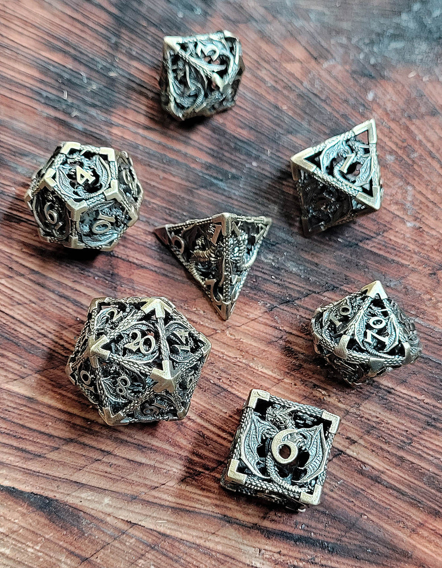 Dragon Rampant Gold 7-Piece Metal Dice Set