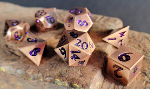Forged Lore Antique Copper with Purple Mica 7-Piece Metal Dice Set
