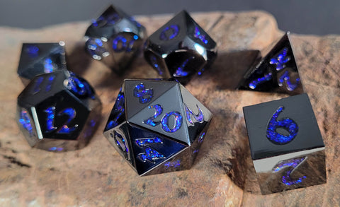Forged Lore Gunmetal with Blue Mica 7-Piece Metal Dice Set