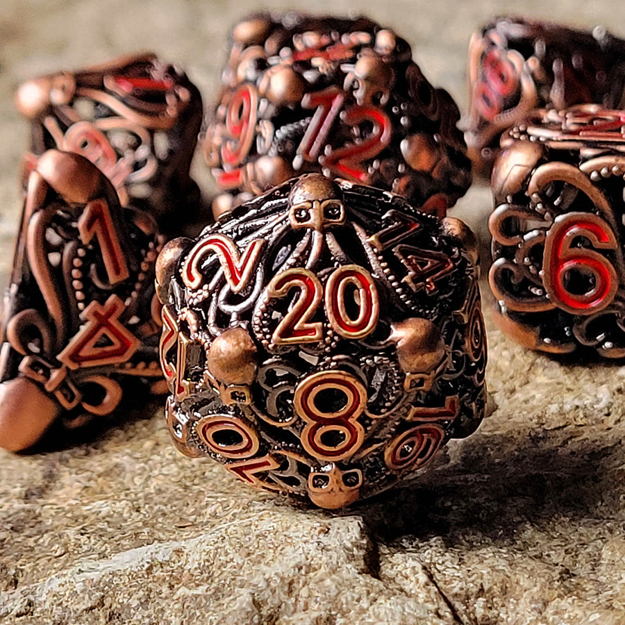 Fathomless Fate Copper Hollow Metal RPG Dice Set