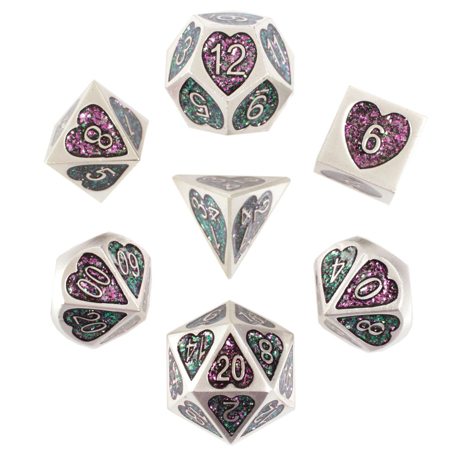 Forest Heart Set of 7 Heart-Shaped Metal Dice