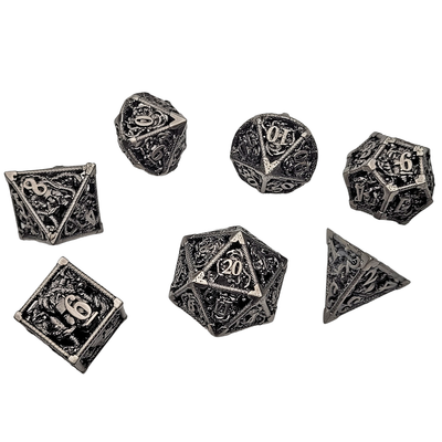 Gorgon Silver 7-Piece Hollow Metal Dice Set