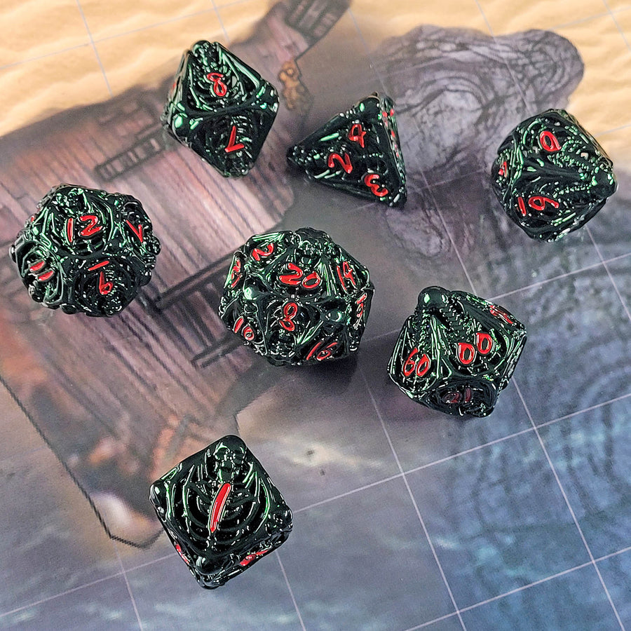 Lich's Throne Green Hollow Metal RPG Dice Set