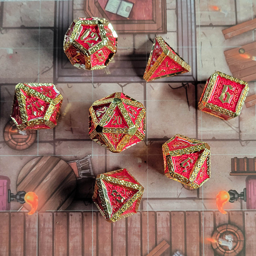 Sentry Gold Red Metal RPG Dice Set